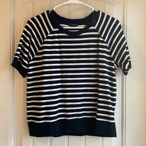 Lucky Brand 100% cotton comfy boxy black and ivory stripe short sleeve shirt